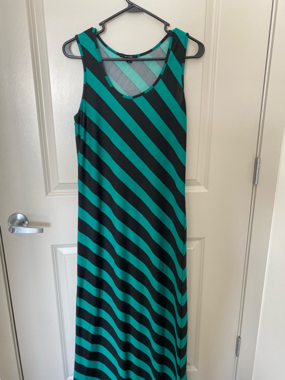 Espresso Black and Teal Diagonal Stripe Maxi Dress